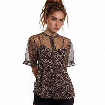 Sheer Ruffle Front Sleeve Blouse