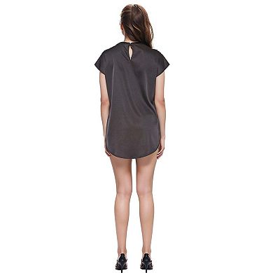 Satin Short Sleeve Hi-Lo Round Hem Top