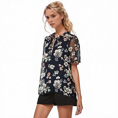 Ruffle Neck Top With Balloon Sleeve