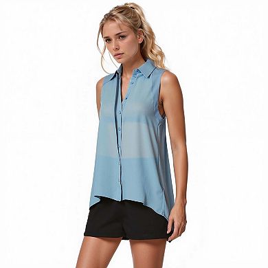 Pleated Back Sleeveless Sheer Shirt
