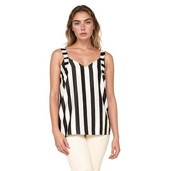 Women's V-Neck Black White Stripe Tank Top Blouse