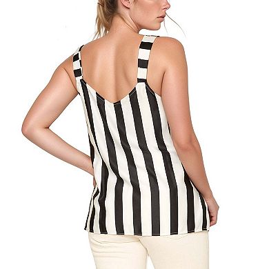 Women's V-Neck Black White Stripe Tank Top Blouse