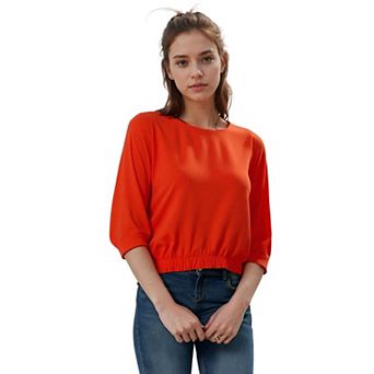 Women's Gathered Hem Scoop Neck Blouse
