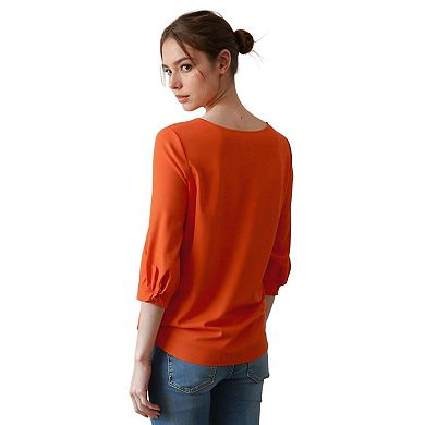 Women's Gathered Hem Scoop Neck Blouse