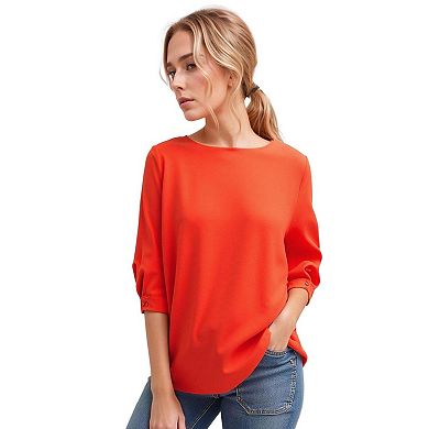 Women's Gathered Hem Scoop Neck Blouse