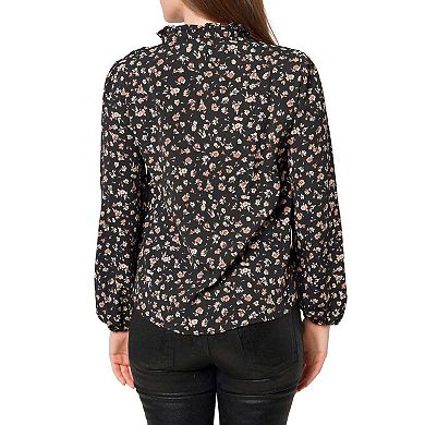 Long Sleeve Printed Ruffle Down Blouse