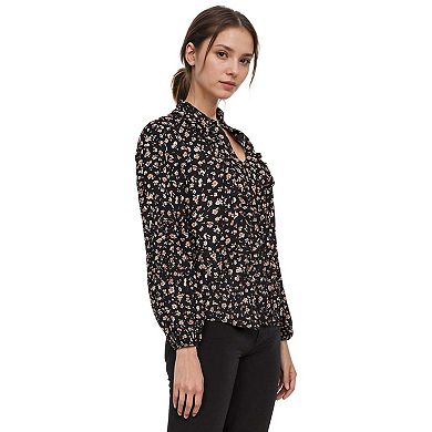 Long Sleeve Printed Ruffle Down Blouse