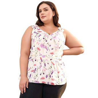 Plus Size V-Neck Peplum Tank Floral Blouse