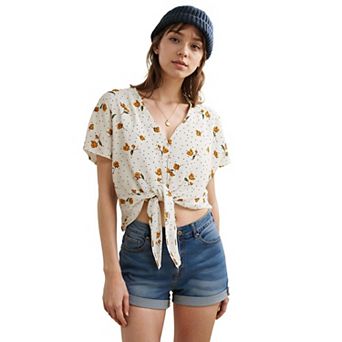 Women's Tie Hem Dolman Print Blouse