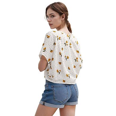 Women's Tie Hem Dolman Print Blouse