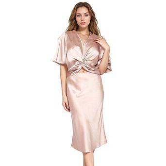 Short Sleeve Twist Front Crop Top In Taupe