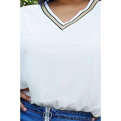 Plus Size V-Neck Chiffon Blouse Top