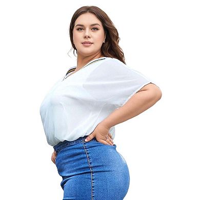 Plus Size V-Neck Chiffon Blouse Top