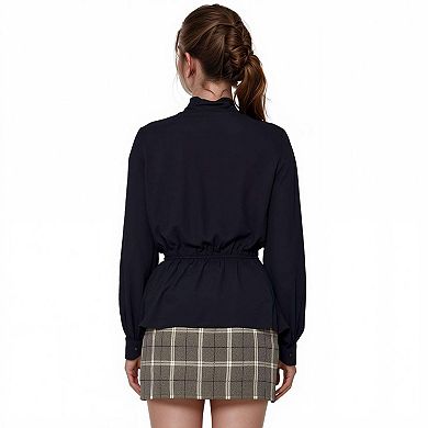Tie Neck Button Down Peplum Blouse