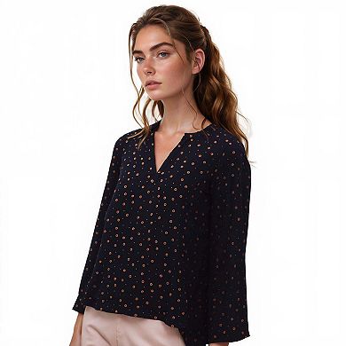 Hi-Low Pleated Back Tunic In Black Dot