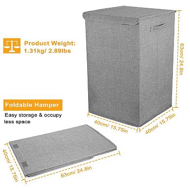Foldable Laundry Hamper with Lid and Handles, Clothes Basket Storage Organizer