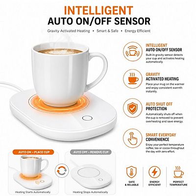 Fresh Fab Finds Electric Coffee Mug Warmer - Auto Shut Off - Office/Home - Beverage Warmer Mat - 125.6F