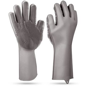 1 Pair Magic Silicone Cleaning Gloves, Dishwashing & Pet Scrubber, Heat-Resistant Sponge Gloves