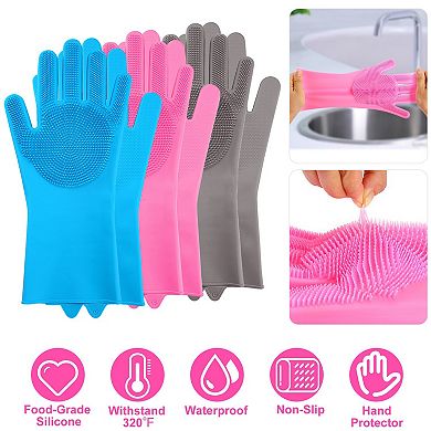 1 Pair Magic Silicone Cleaning Gloves, Dishwashing & Pet Scrubber, Heat-Resistant Sponge Gloves