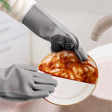 1 Pair Magic Silicone Cleaning Gloves, Dishwashing & Pet Scrubber, Heat-Resistant Sponge Gloves