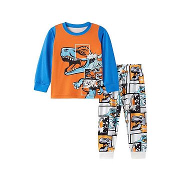 MyKids-USA T-Rex Kids Pajama Set Long Sleeve Shirt and Pants, Cartoon Dinosaur Design