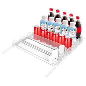 Fridge Drink Organizer Spring-Loaded Adjustable Holder for 25 Cans/Bottles