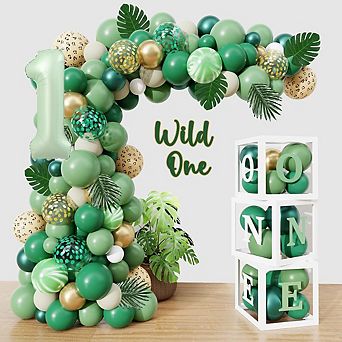 Jungle 1st Birthday Balloon Arch Kit 103 pc Safari Balloon Arch Set with Leaves and Boxes for Party