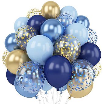 Navy Blue & Gold Confetti Balloons 60 pc Macaron Blue Balloons for Birthday Party