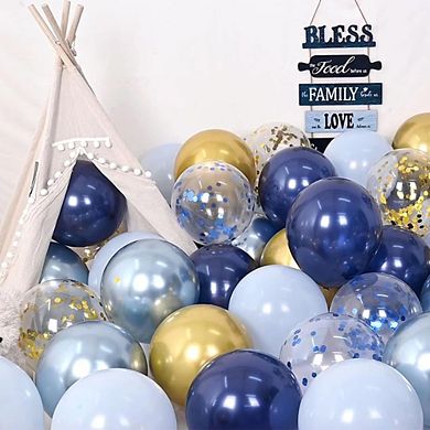 Navy Blue & Gold Confetti Balloons 60 Pcs Macaron Blue Balloons for Birthday Party