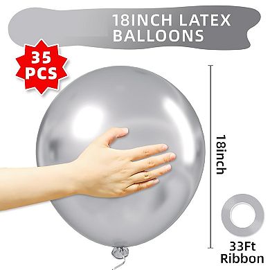 Mirror Platinum Balloon Set 35pcs Glossy Grey Balloons for Birthdays, Showers Elegant Wedding Decor