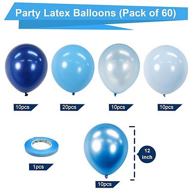 60-Piece Balloon Set in Sapphire, Opal, and Sky Blue for Showers, Weddings, and Graduations