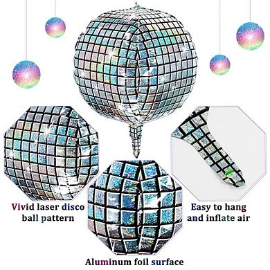 Disco Ball Foil Balloons Silver 4D Mylar Balloons 12pcs for Disco Theme, Dance Party Celebration