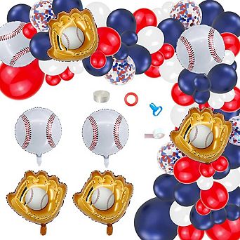 Baseball Balloon Garland Kit 146 pc Red, Navy & Glove Balloons for Boys’ Sports Theme
