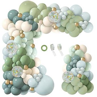 Blue Green Balloon Garland Kit 150 pc Haze & Sage Balloon Set for Woodland, Jungle or Boho Themes