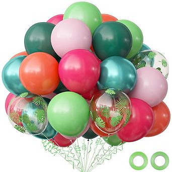Luau Party Balloons 68 pc palm Leaves & Pink Green Balloons for Tropical Shower