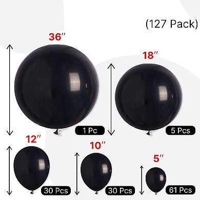 Matte Black Balloons, 36-5 Inch Sizes 127-Piece for Party Garland & Arch, Event Decor for Occasions