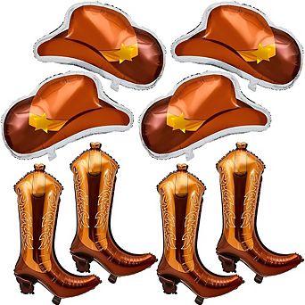 Western Theme Party Balloons, Cow Boot & Hat Foil Balloons 8 pc for Bachelorette Party