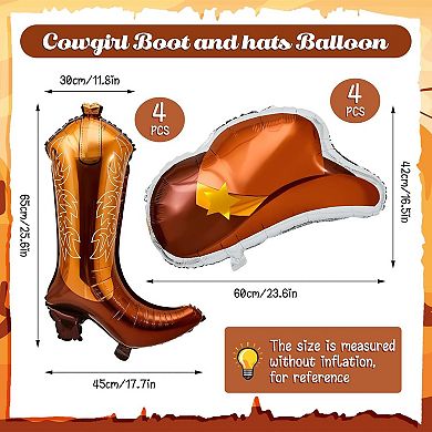 Western Theme Party Balloons, Cow Boot & Hat Foil Balloons 8 pcs for Bachelorette Party