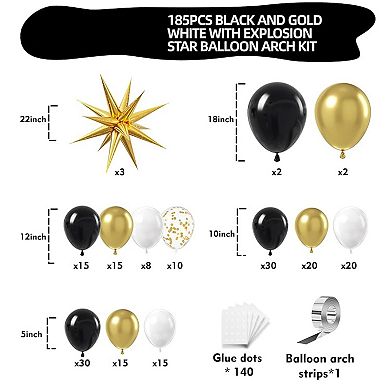Gold Black Balloon Garland Confetti Arch 185pcs for Wedding Shower or Elegant Party Setup
