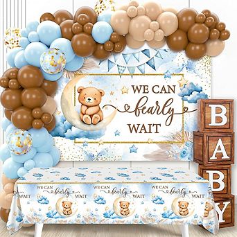 We Can Bearly Wait Shower Kit Balloon Boxes, Backdrop & Garland for Teddy Bear-Themed Party