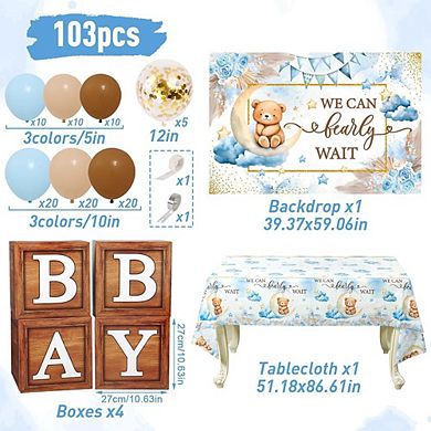 We Can Bearly Wait Shower Kit Balloon Boxes, Backdrop & Garland for Teddy Bear-Themed Party