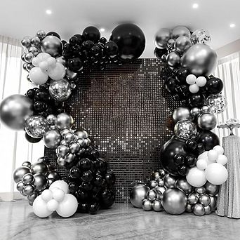 Black & Silver Balloon Garland Kit, 117 pc Metallic Balloons for Graduation & Birthday