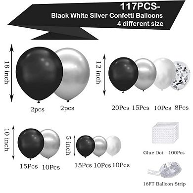 Black & Silver Balloon Garland Kit, 117 pcs Metallic Balloons for Graduation & Birthday