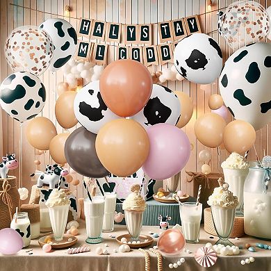 Cow Bachelorette Arch Kit, Hot Pink Cow Print Balloons & Disco Backdrop for Theme Party