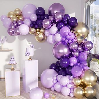 Grey Violet Gold Balloon Garland Kit 146 pc for Birthday, Wedding, and Baby Shower Celebrations