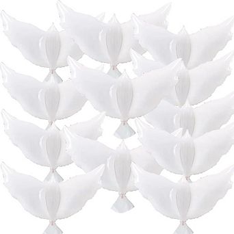 36” Large White Peace Balloons, Foil Pigeon Bird Balloons 12 pc for Weddings & Memorials Decor