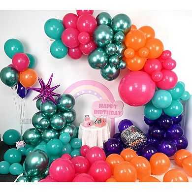 Disco Balloon Arch Kit 123-Piece with Hot Pink, Purple, Teal, Orange & Metallic Green Balloons