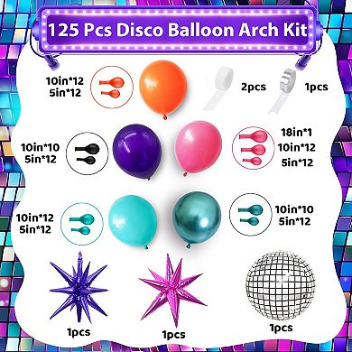 Disco Balloon Arch Kit 123-Piece with Hot Pink, Purple, Teal, Orange & Metallic Green Balloons
