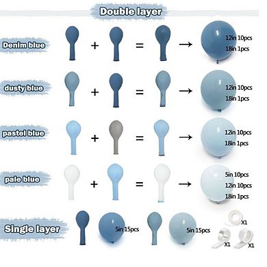 Dusty Blue Balloon Arch Kit Double-Stuffed Pastel Garland for Showers & Parties