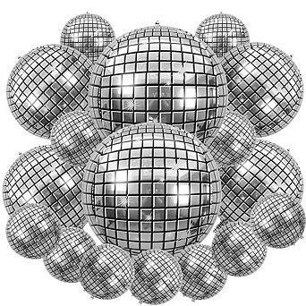 Disco Explosion Star Foil Balloons, Metallic Silver 26 pc for Dance & Disco Party Supplies